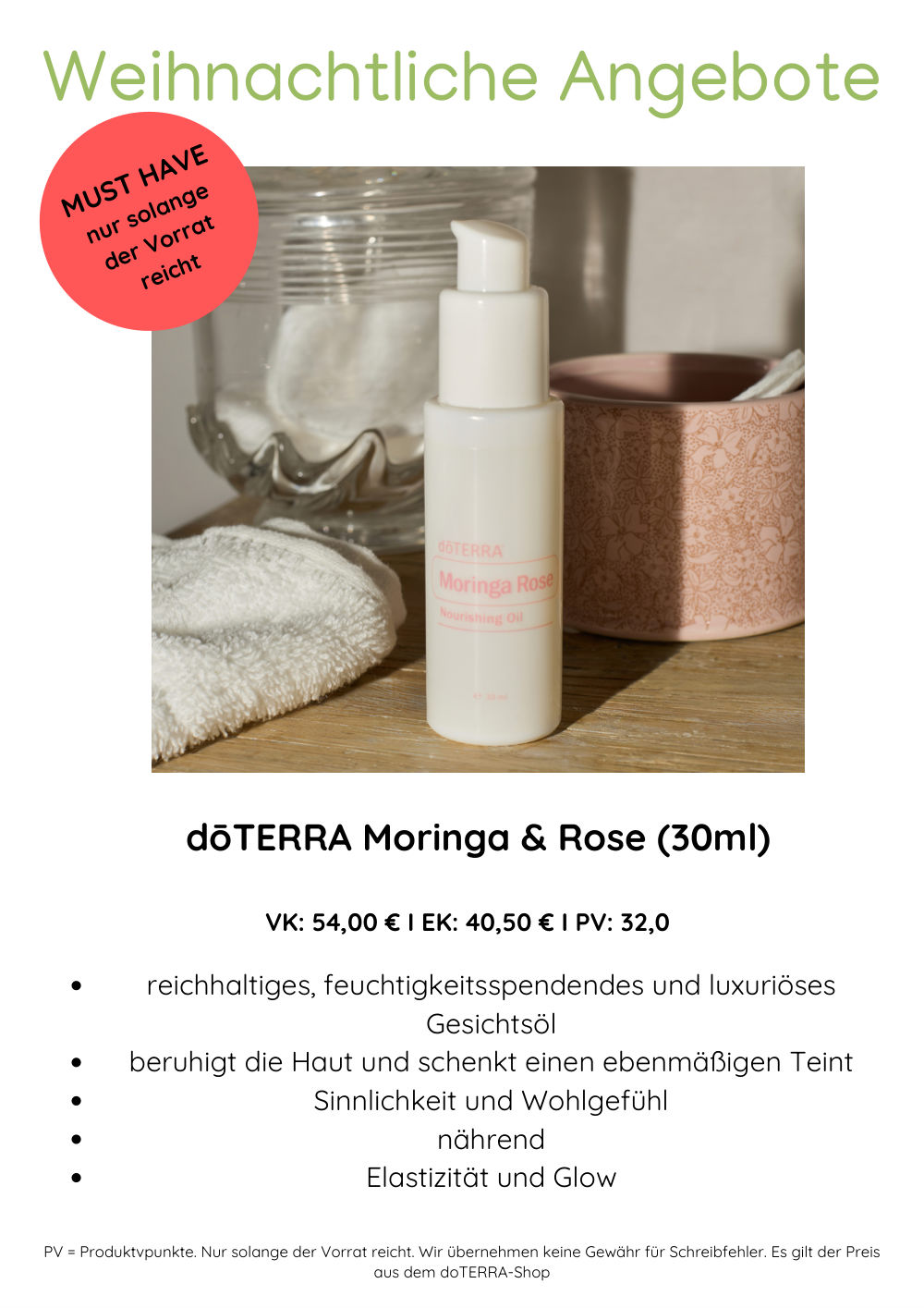 Weihnachtliches Angebot: doTERRA Moringa & Rose (30ml)