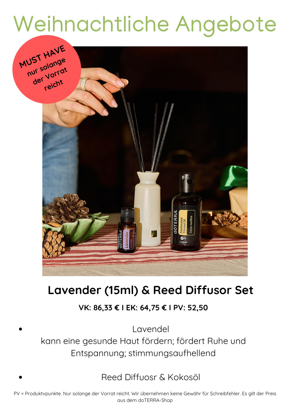Weihnachtliches Angebot: Lavender (15ml) & Reed Diffusor Set