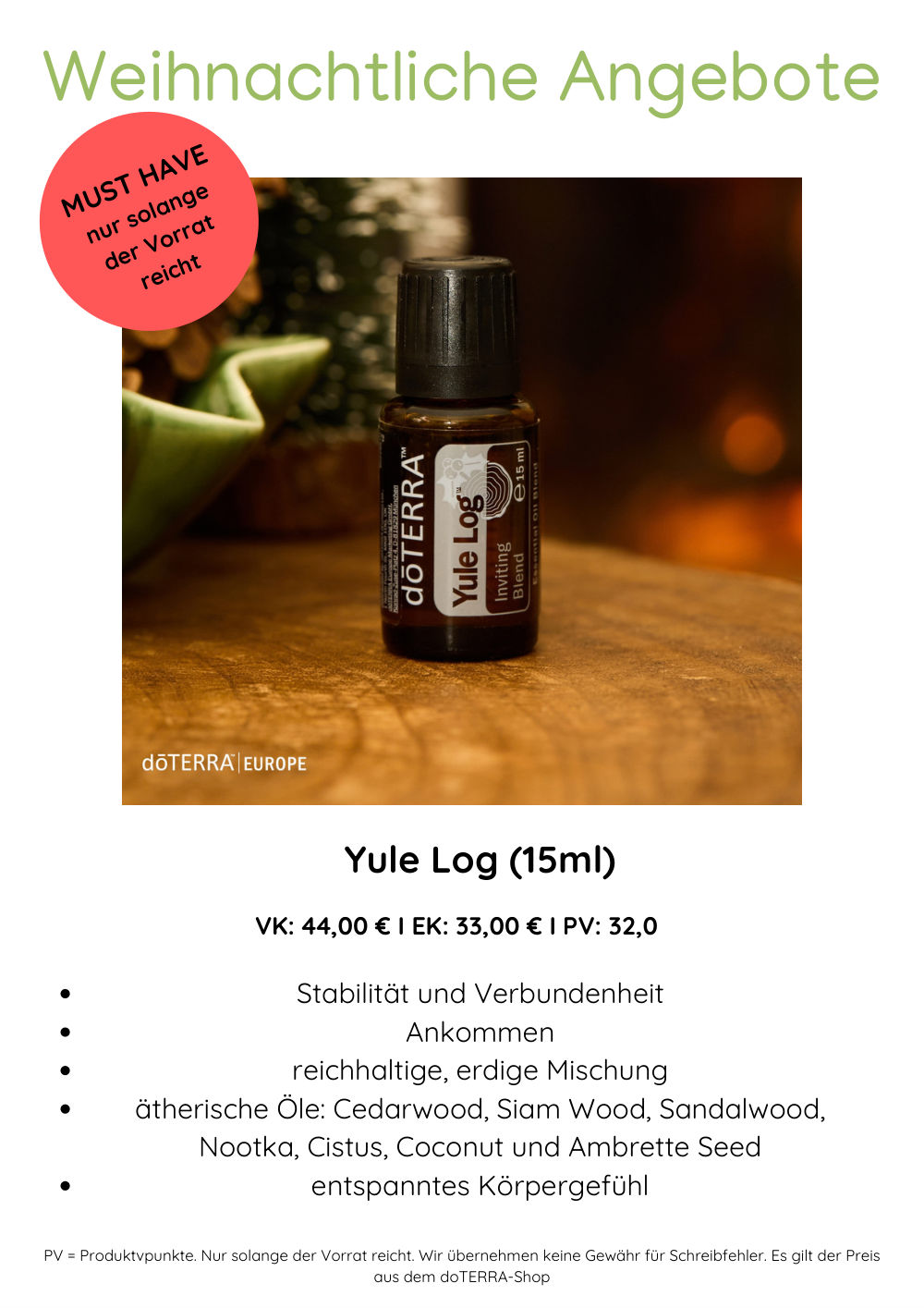 Weihnachtliches Angebot: Yule Log (15ml)