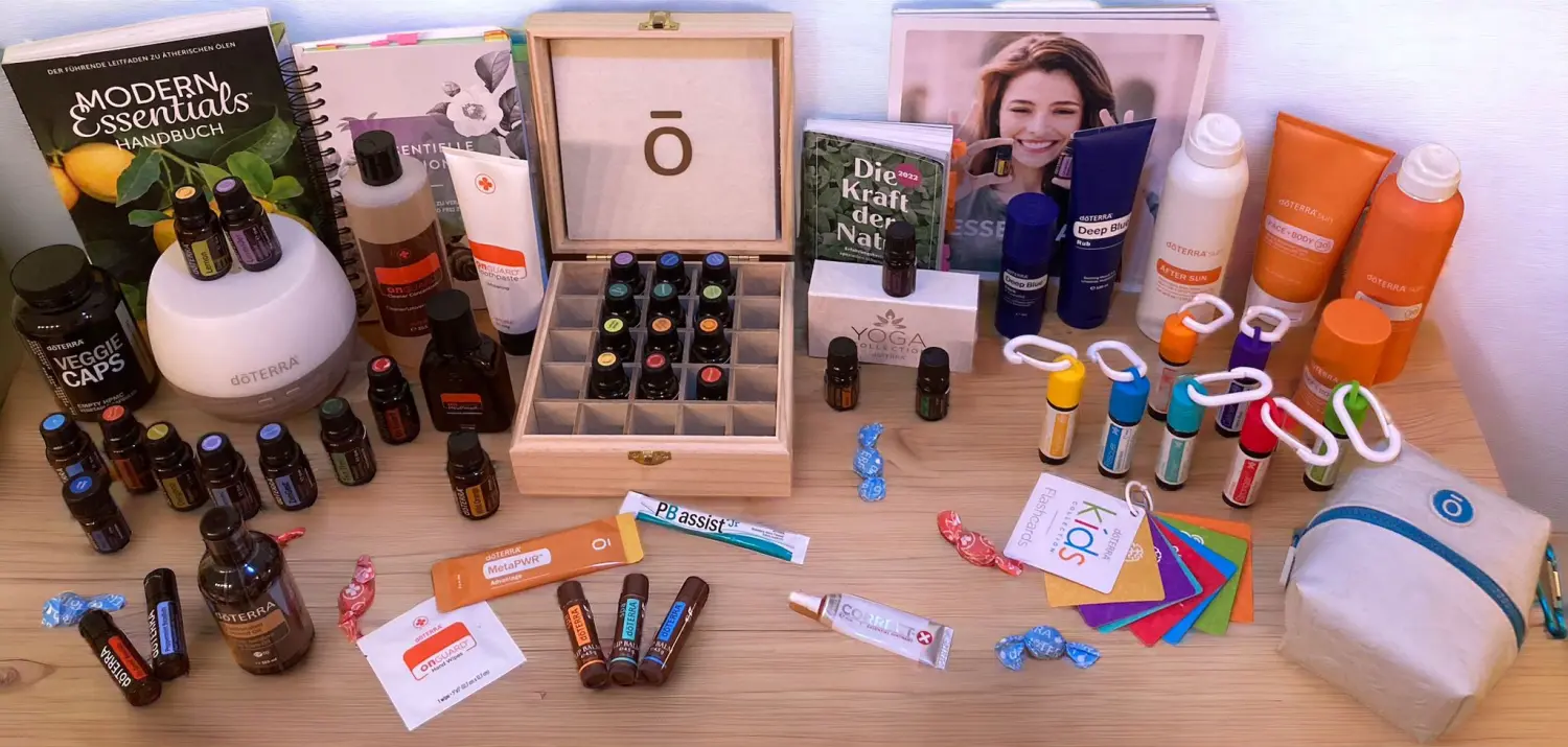 Aufgebaute Produktauswahl für ÖleParty von Beauty & Oils