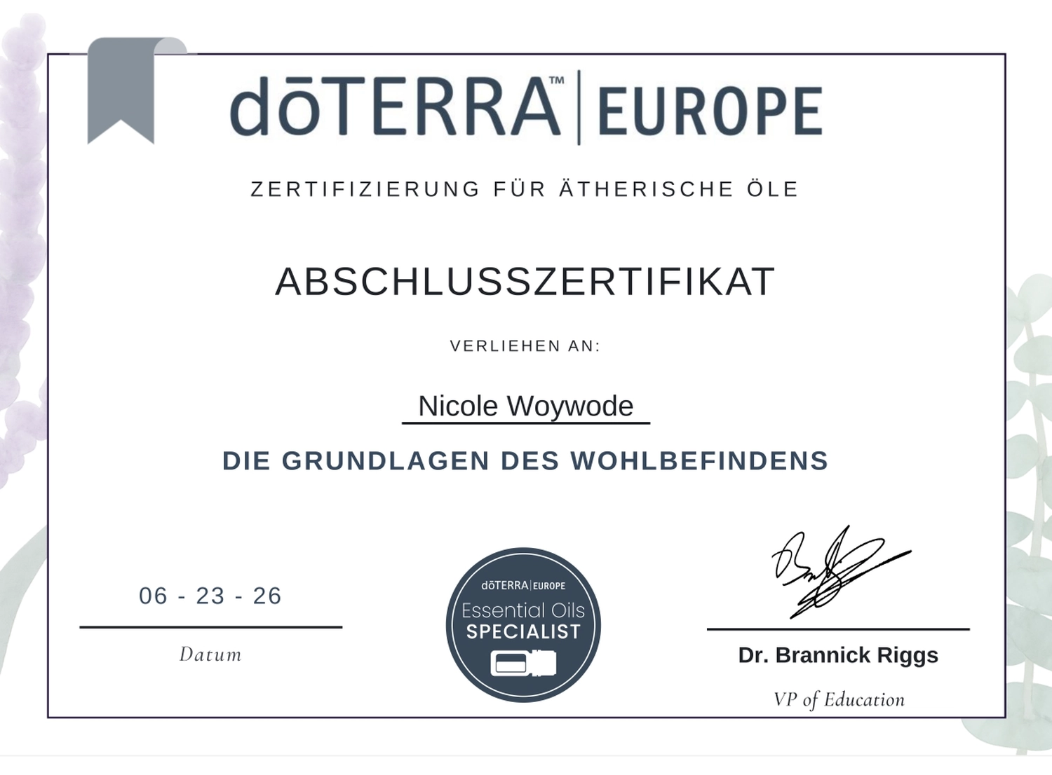 Zertifikate von Beauty & Oils 